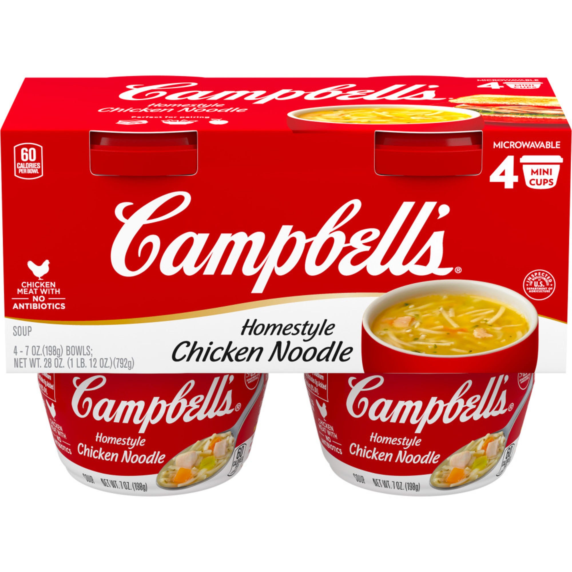 Campbell's Homestyle Chicken Noodle Soup - Microwavable Cup, 7 oz, 4 Count