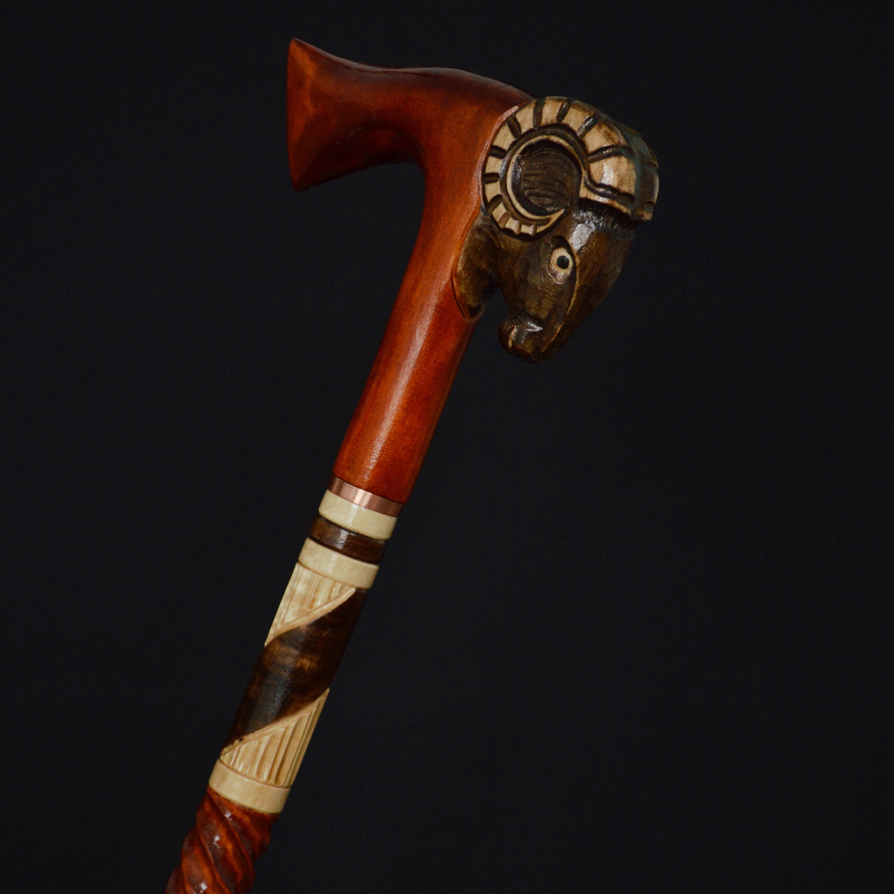 Gift Cane Walking Stick Canes Sticks Reed Staff Wood Wooden Hand-Carved Carving Handmade Accessories | Ram Axe