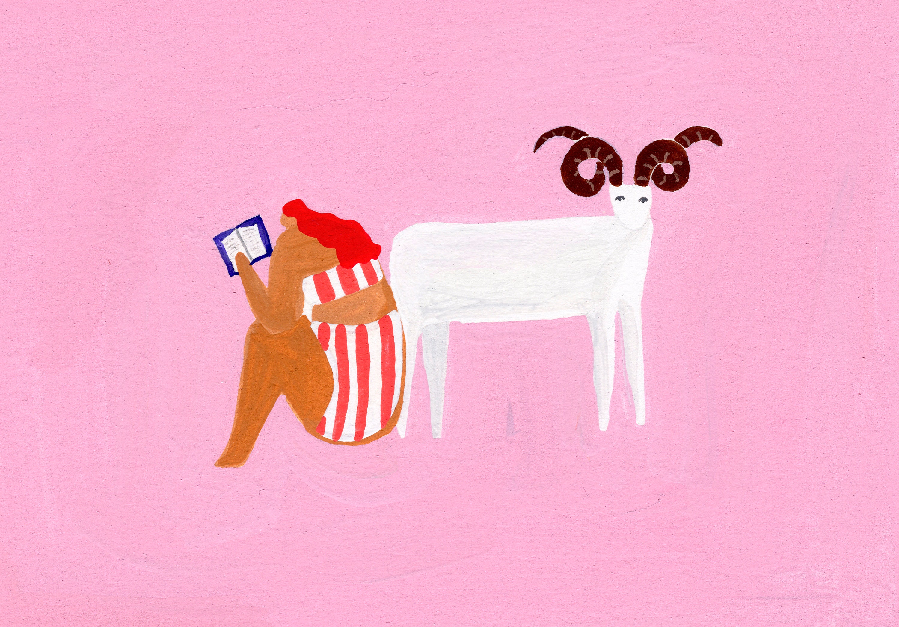 Aries - Art Print Of Original Gouache Painting Horoscope Starsign Girl Women Illustration Ram
