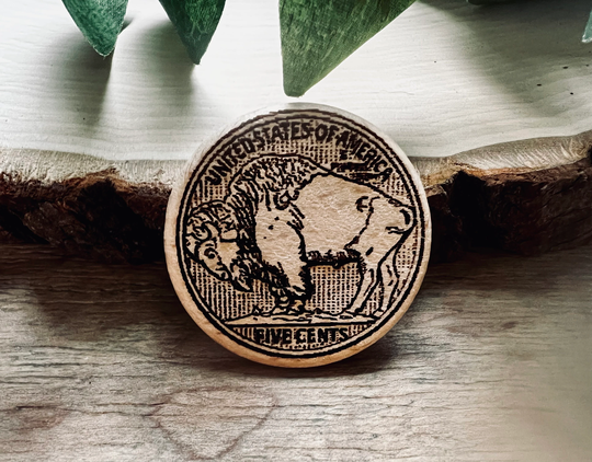 Personalized Buffalo Wooden Nickel, Engraved Vintage Wood Nickel With Message, Loved One Token Gift