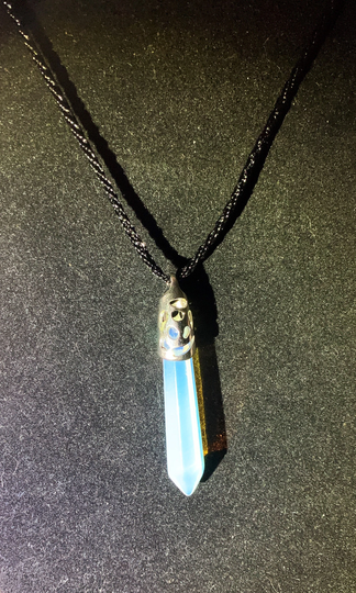 Opalite Point Pendant. Black Cord 18"-21"