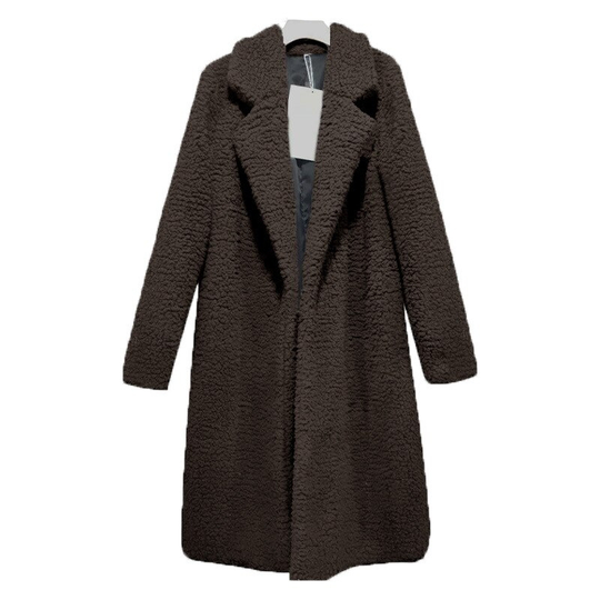 VITIANA Women Black Long Open Stitch Coat Winter Women Red Turn-Down Collar Blends Clothes Femme Party Clothing Dropshipping - coffee, 2xl