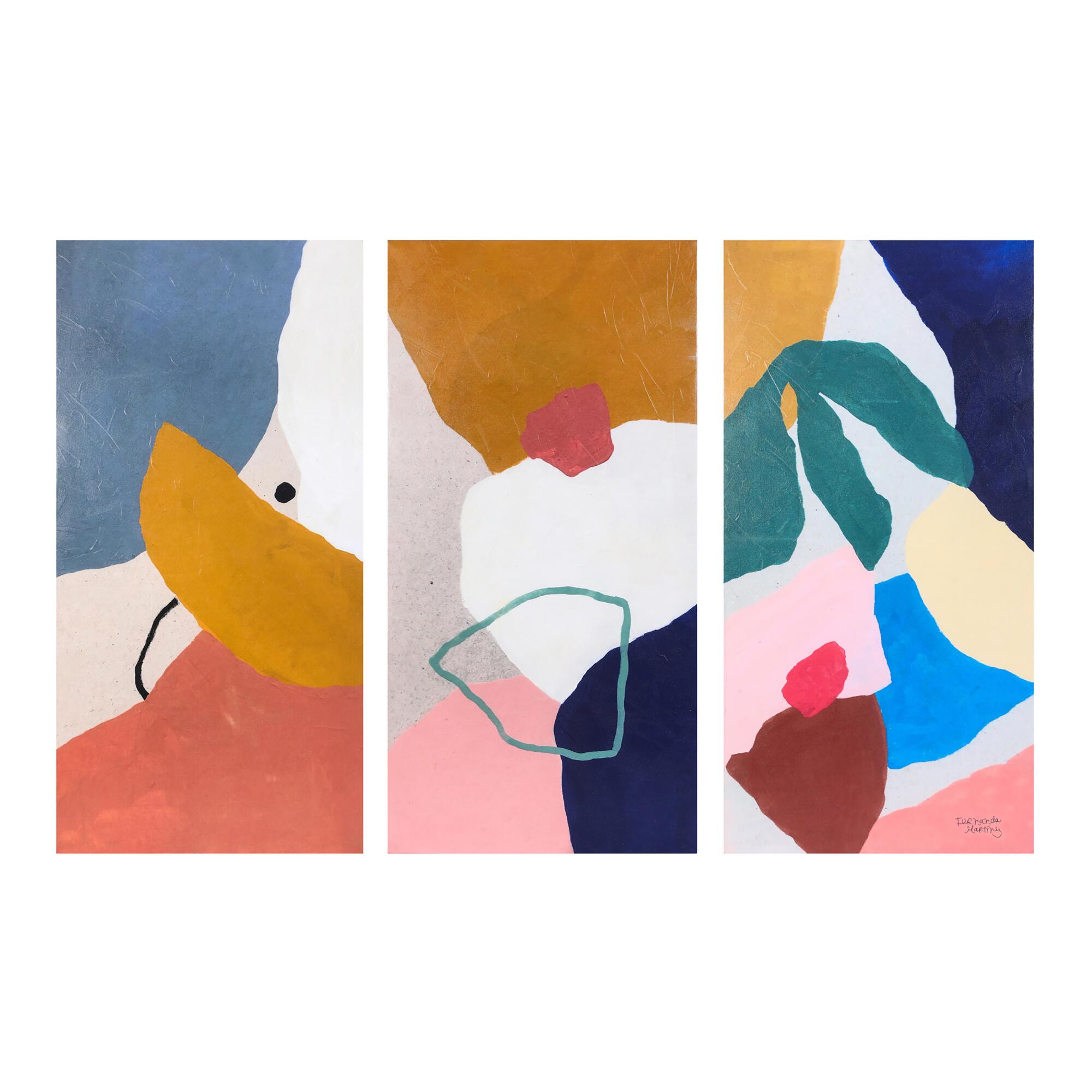 Color Chop Triptych Abstract Canvas Wall Art 3 Piece: Multi - Medium by World Market