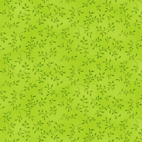 Lime Green Folio Blender Cotton Fabric, Henry Glass Quilting 100% Green Leafy Vines Tones