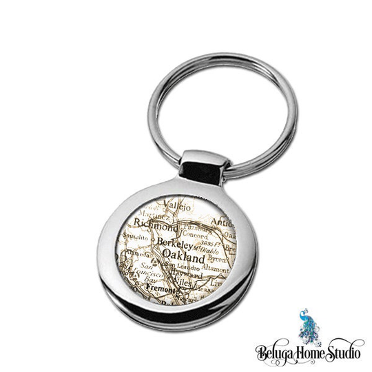 Map Keychain Oakland Berkeley California Key Ring Fob