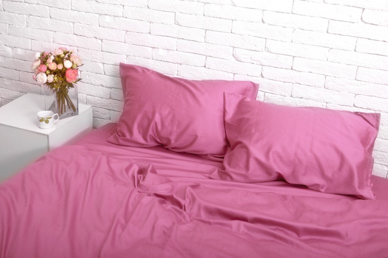 100% Cotton Satin Pillowcase in Pink. Handmade Pillow Case Organic Slip Cover Natural Custom Sham European Us Sizes