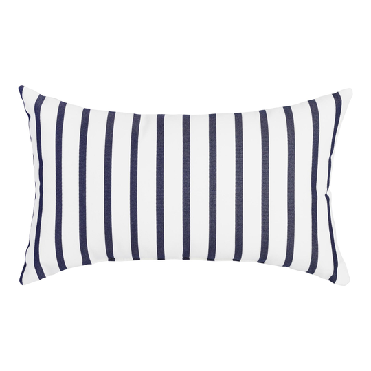 Sunbrella Indigo Lido Stripe Outdoor Patio Lumbar Pillow: Blue - Acrylic by World Market