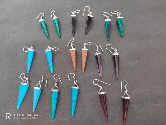 German Silver Earring, Mix Gem Stone Earring, Handmade Large Size, Personalised, Gift For Earring, | One Of Kind