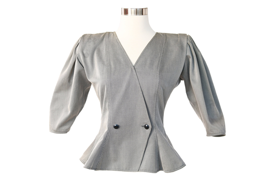 Vintage 1980's Emanuel Ungaro Pin Stripe Peplum Puff Sleeve Top