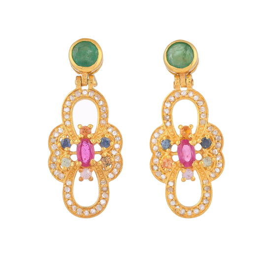 Diamond, Emerald, Ruby & Sapphire 14K Gold Vermeil Over Sterling Silver Earring
