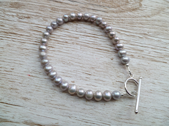 Grey Pearl Bracelet | Fresh Water Silver Simple 925 Sterling Uk Made