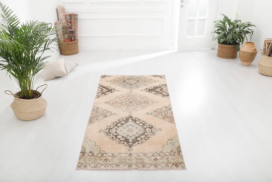 Natural Rug 3x7, Small Rug, Area Wool Rug, Turkey Carpet, Oushak Turkish Anatolian Handmade Rug, Oushak Rug, 5575