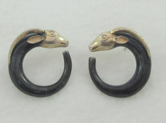 Laurel Burch Gold Sterling Silver Black Enameled Ram Studs - As It Is