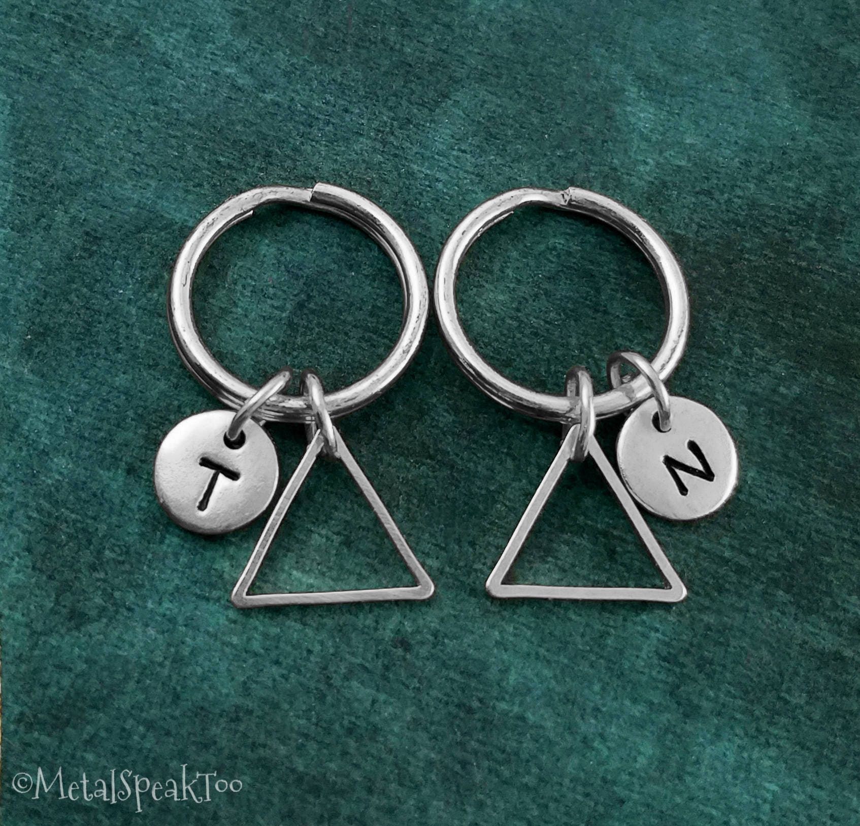 Triangle Keychain Set Of 2 Small Keyrings Geometric Personalized Initial Monogram Best Friends