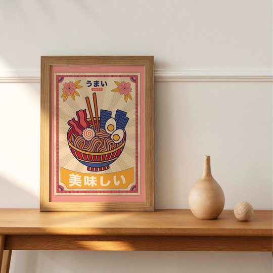 Japanese Food Poster - Ramen Poster, Modern Kitchen Decor, Illustration, Japanese, Chef Print, Exhibition Retro Wall, Free Shipping