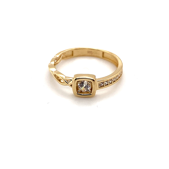 14K Solid Gold Minimal Twisted Solitaire Ring, Wedding Delicate Engagement Ring