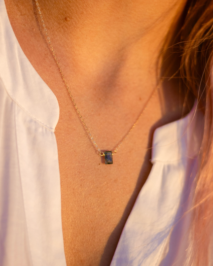 Kyanite Baguette Necklace, Blue Natural Pendant, Raw Crystal Gemstone Gift