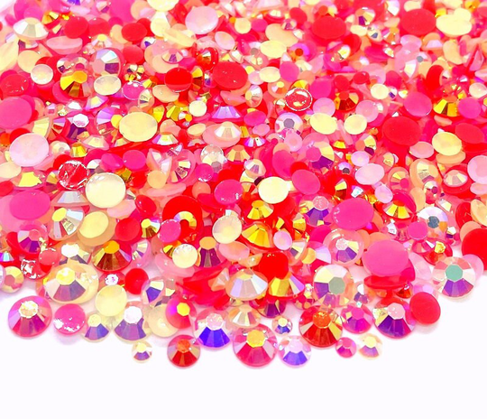 Secret Admirer Blend Rhinestone Mix 3/4/5/6mm Flatback Jelly Resin Rhinestones Mixed Sizes, | Pink Red Cream