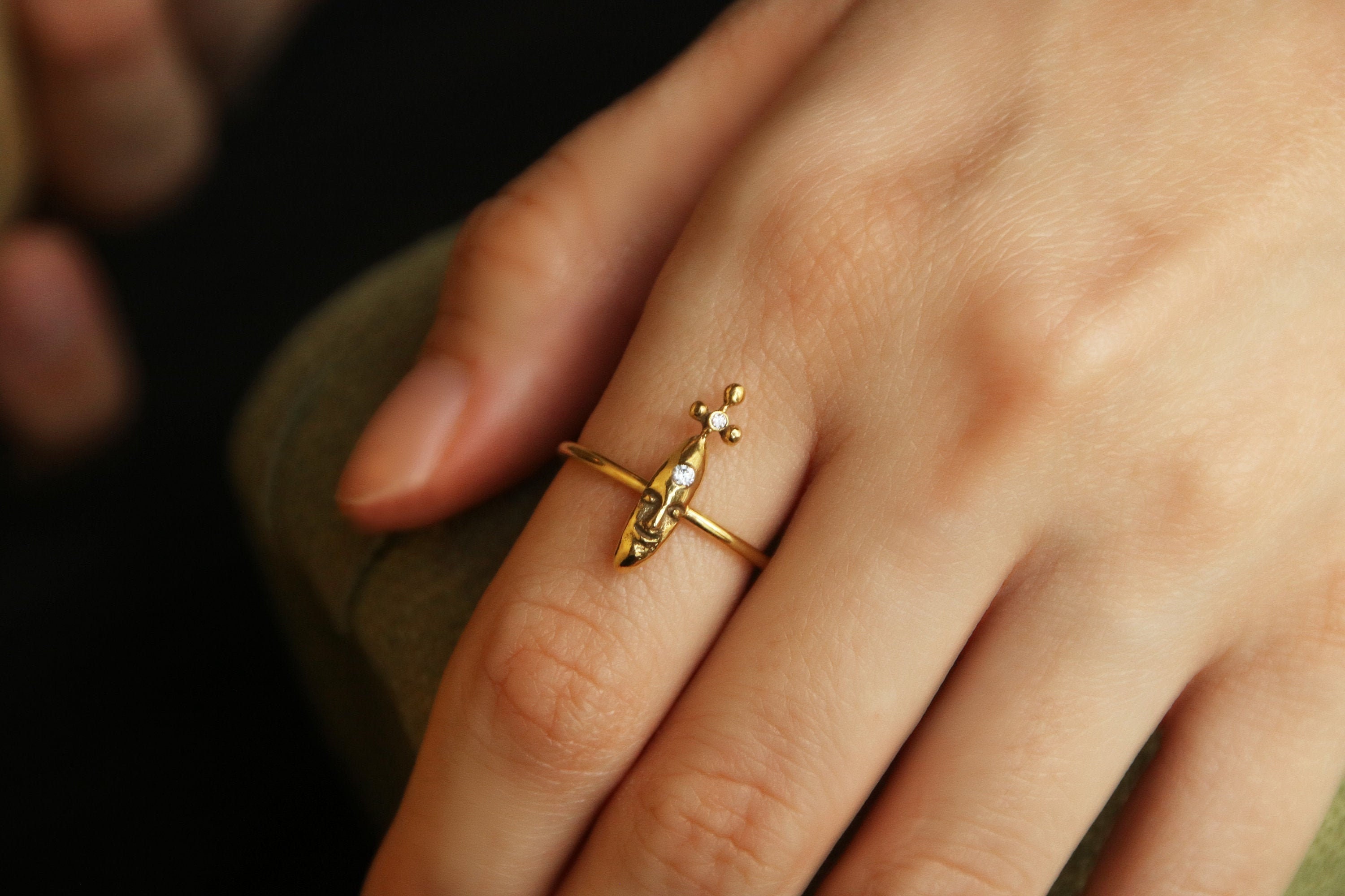 Silver Moon Ring, Crescent Ring, Dainty Sterling Silver Anniversary Gift, Gold Plated Moon Promise Ring
