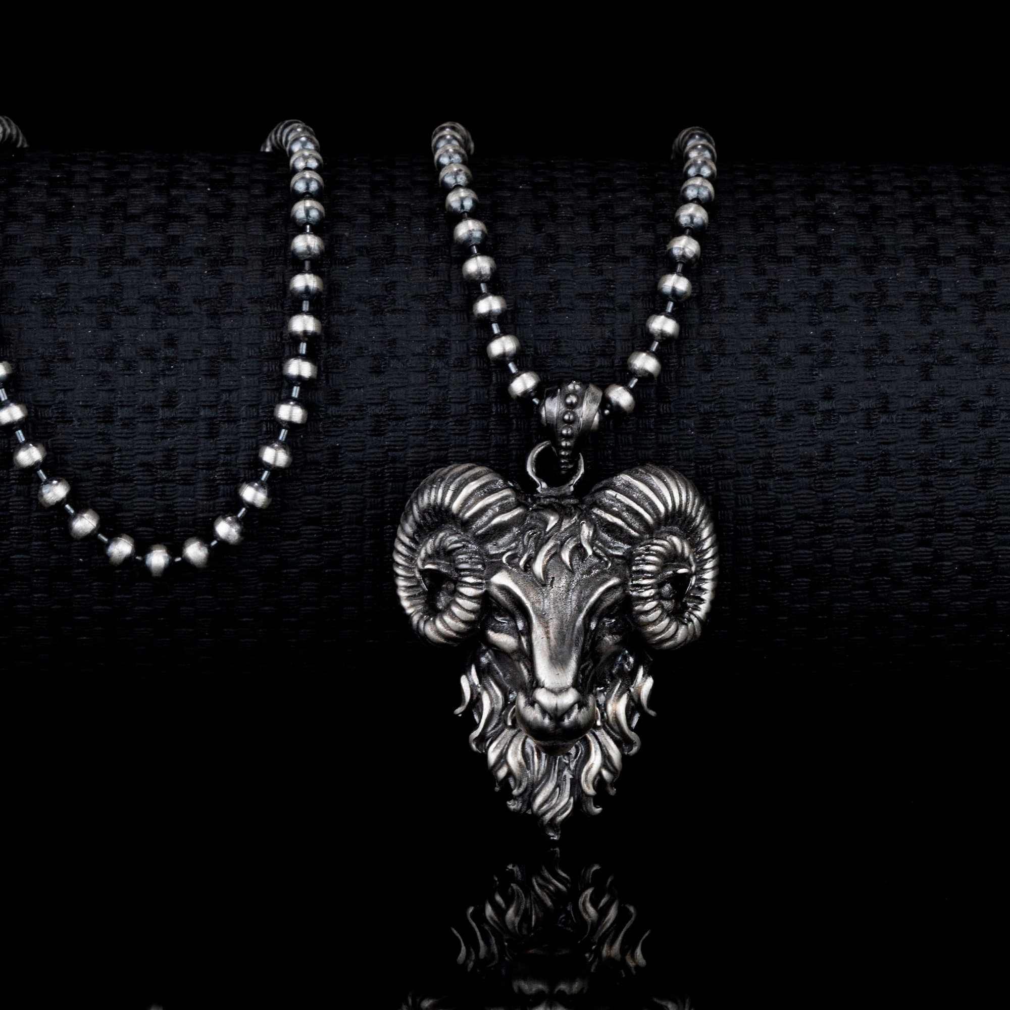 Ram Head Pendant in Silver Men Charm Necklace Husband Gift