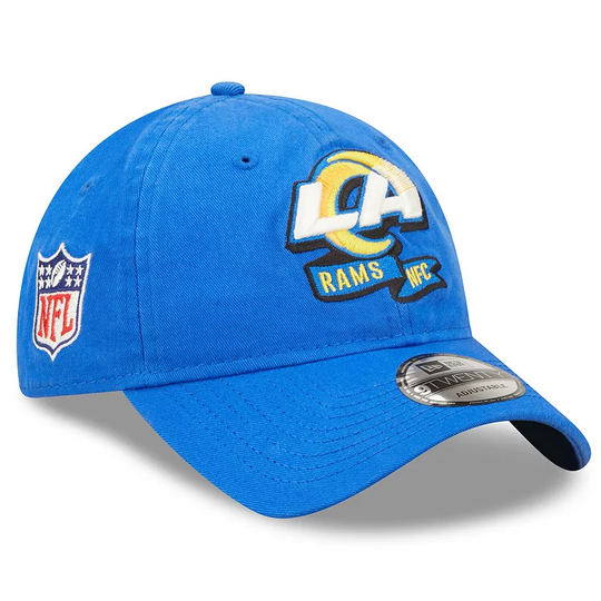 Youth New Era Royal Los Angeles Rams 2022 Sideline Adjustable 9TWENTY Hat, Blue