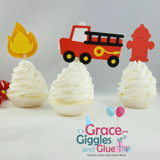 Fire Truck Themed Cupcake Toppers, Fireman Themed Cupcake Toppers