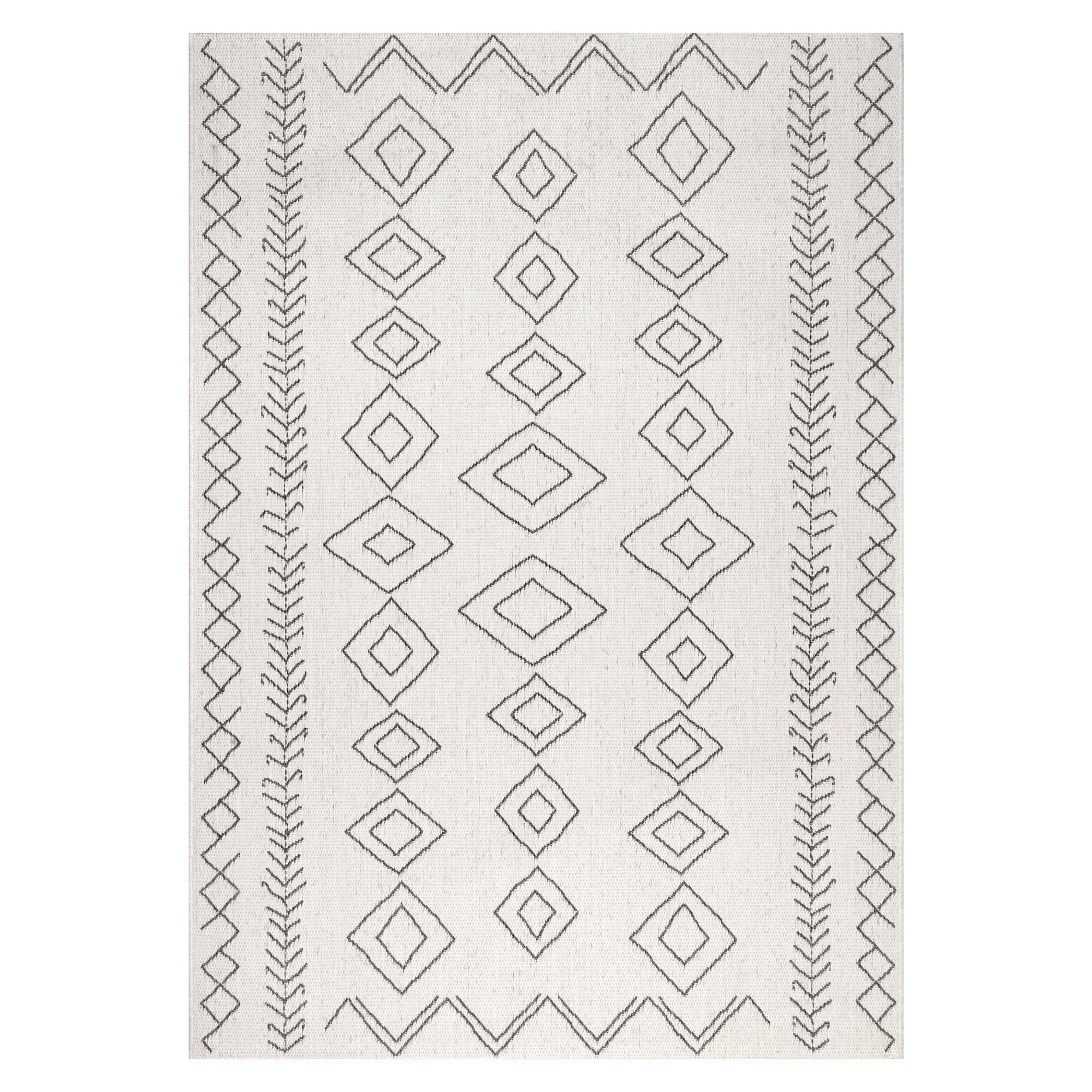 Ivory And Gray Diamond Salma Indoor Outdoor Patio Rug: Gray/Natural - Synthetic Fibers - Runner 12' Length by World Market