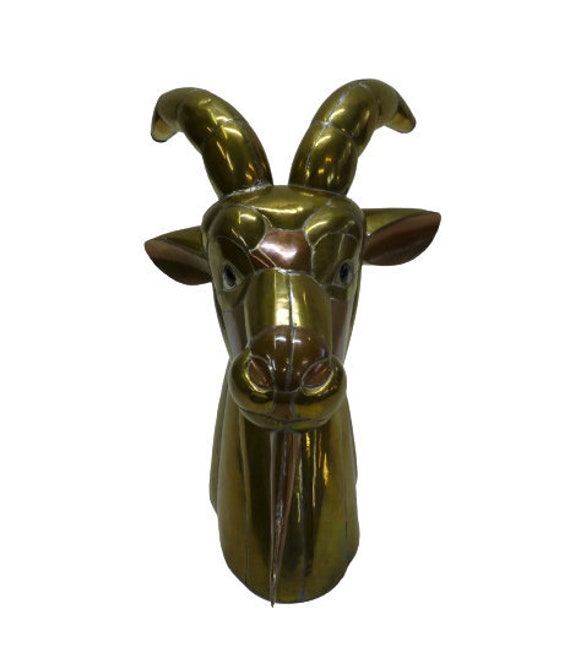 Sergio Bustamante Billy Goat Rams Head Mixed Metals Wall Sculpture, Brass & Copper