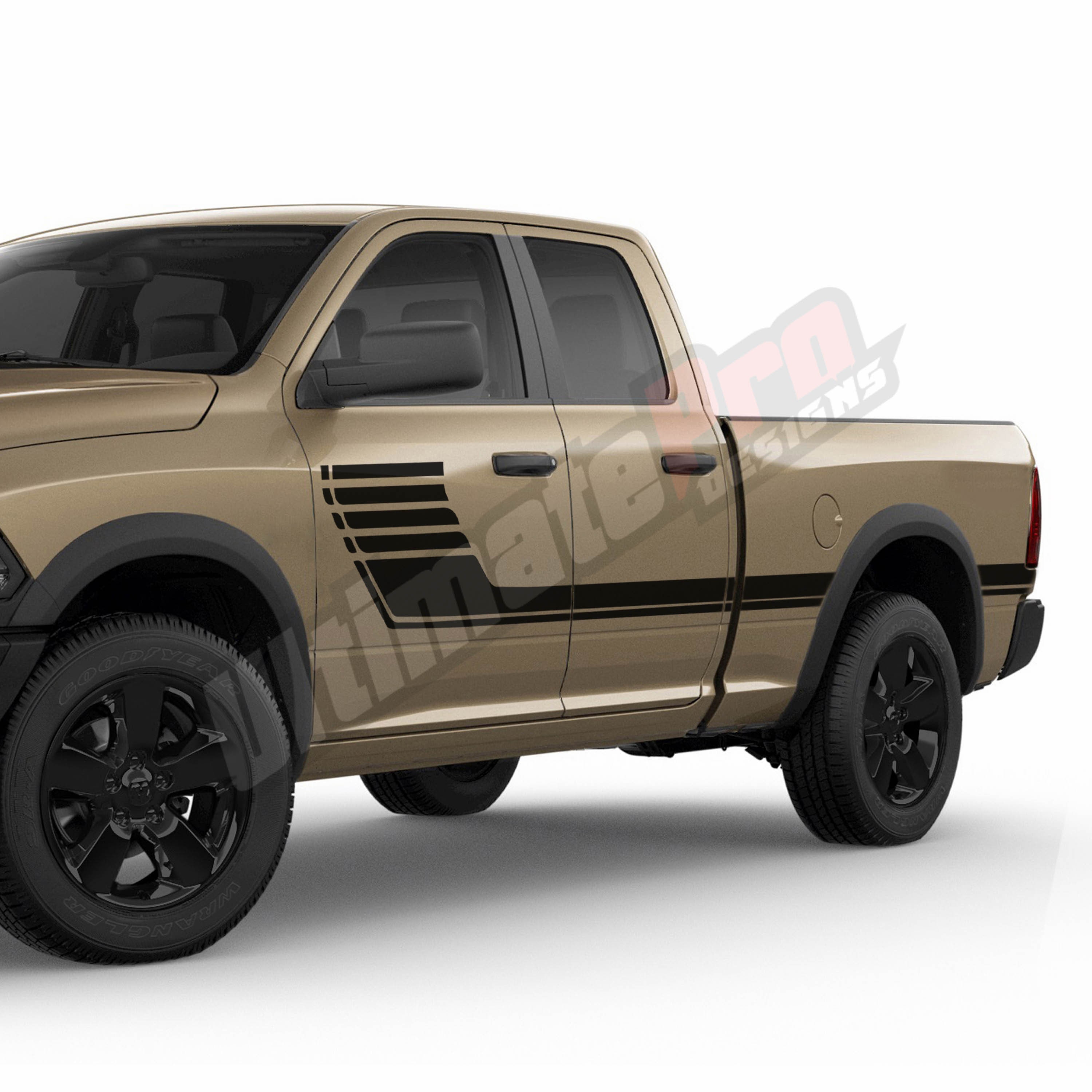 2x Hockey Decal Sticker Compatible With Dodge Ram 1500 Quad Cab 2009 - 2020 4x4 Bed Side Door Stripes Vinyl Gen 5