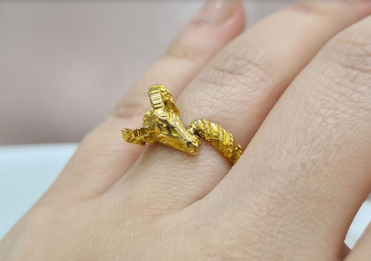 Rams Head Ring 18K Yellow Gold Aries Zodiac Gift Coctail Jewelry Handmade Greek For Her Animal Irmajewellerygr