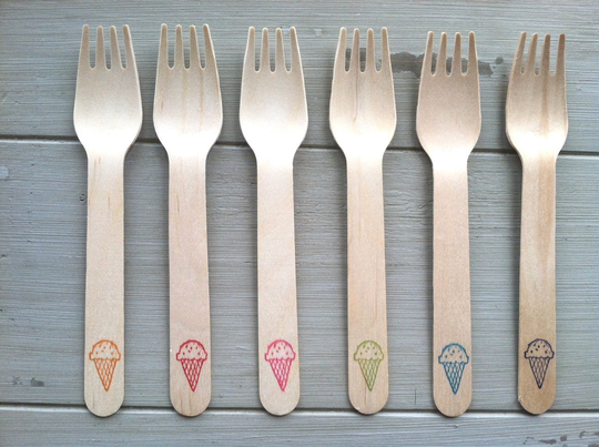 Ice Cream Cone Wooden Or Party Spoons Forks | 20