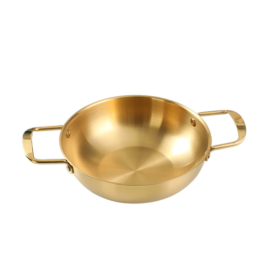Noodle Pan Convenient Double Handle Design Stainless Steel Frosted Thick Ramen Pan for Kitchen - golden, m