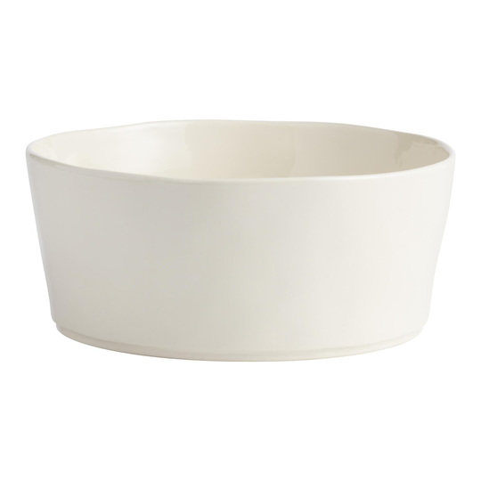 Ivory Organic Rim Mason Serving Bowl: White - Stoneware by World Market