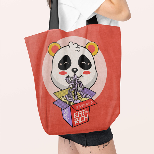 Eat The Rich Panda Tote Bag, Ramen Noodle Kawaii Style Shopping Tote, Japanese Unisex Bag