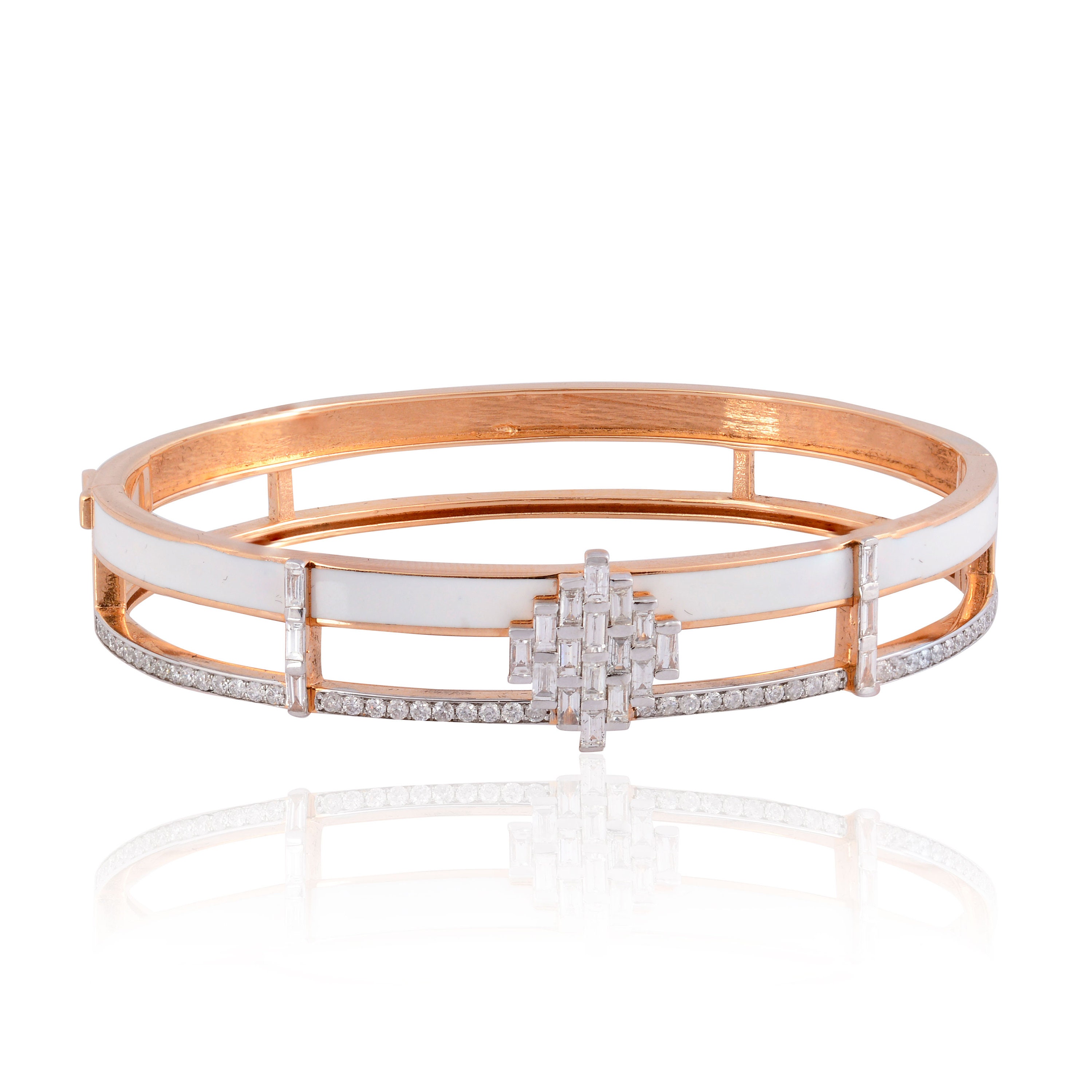 New Baguette Diamond Bangle Natural Si Clarity Hi Color Diamonds 14K Rose Gold Enamel Bracelet Handmade Jewelry Gifts For Her