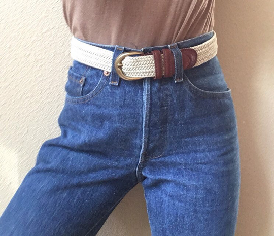 Xs/S Liz Claiborne Belt Woven Natural Jute Linen Leather Trim Gold Buckle Braided Xs S 23 24 25 26 27 Beige Brown 80S 90S 1980S 1990S Tan