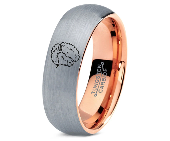 Sheep Ram Ring, Mutton Wedding Band Silver Gray, Tungsten Rings For Men, Rose Gold Band, Unique Dad Birthday Gifts, 7mm