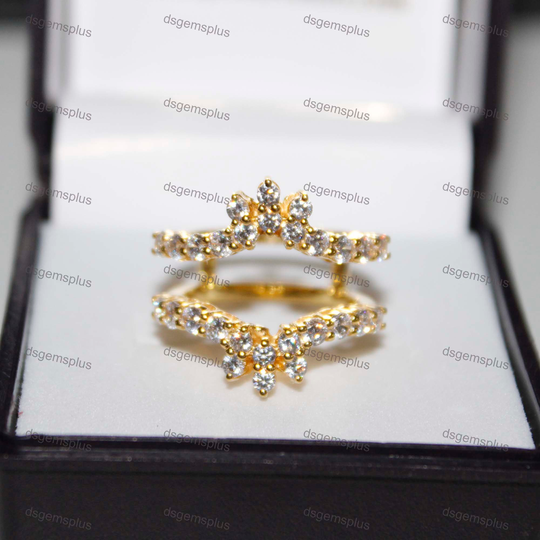 1.00 Ct Round Cut Simulated Diamond 14K Yellow Gold Finish Wrap Enhancer Engagement Ring, 925 Sterling Silver