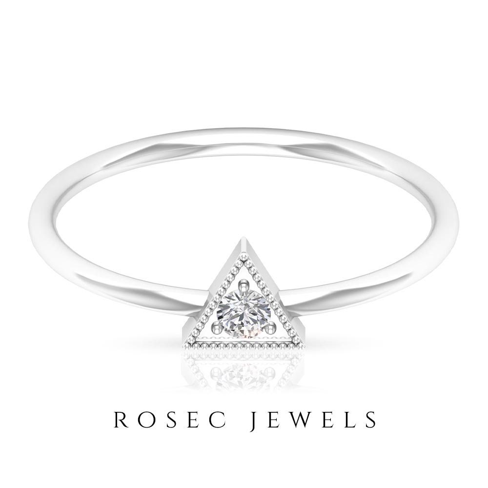Geometric Diamond Ring, Triangle Ring For Women, Dainty Milgrain