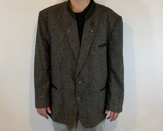 Vintage Wool & Silk Blend Green Trachten Jacket Blazer Size Xxl Men Alphorn