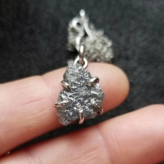 Raw Diamond Necklace | 16.30 Cwt 16.4mm Conflict Free Natural Earth Mined Silver Gray Diamond Wrapped & Ready To Ship Sterling