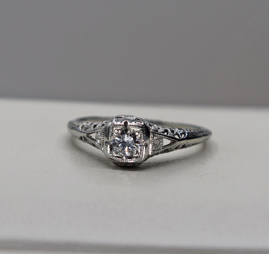 Antique Art Deco 18K Filigree .27 Ct. Diamond Engagement Ring