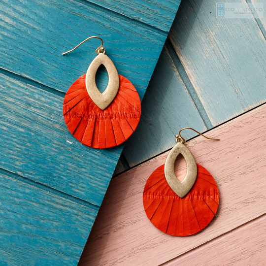 Leather Earrings, Statement Fringe Eel Skin Leather Geometric Colored Fan Tassel Earrings