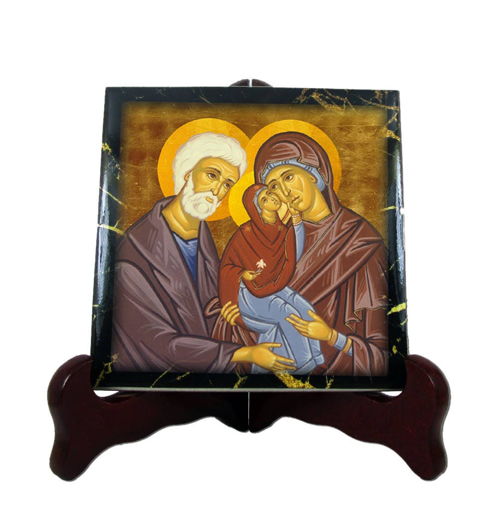 Saint Joachim & Anne - Christian Icon On Ceramic Tile Sts Anna Collectible Religious Icon, Gifts, Holy Art