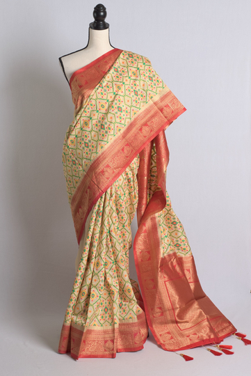 Blended Cotton Banarasi Saree in Black & Brushed Gold | Bengal Looms