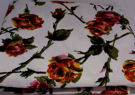 2 2/3 Yards Of Vintage Heavier Cotton Blend Fabric With Red, Pink, Yellow & Orange Blended Roses, Home Sewing, Decor, Crafts