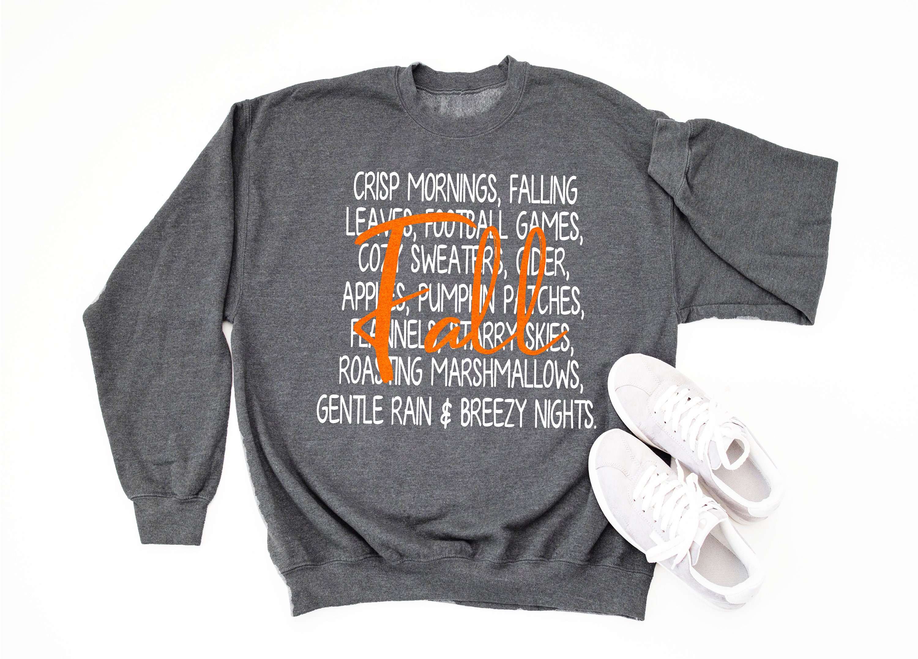 Womens Fall Sweater Crisp Mornings Falling Leaves List Thanksgiving Trending Screen Printed High Quality Fast Free Shipping