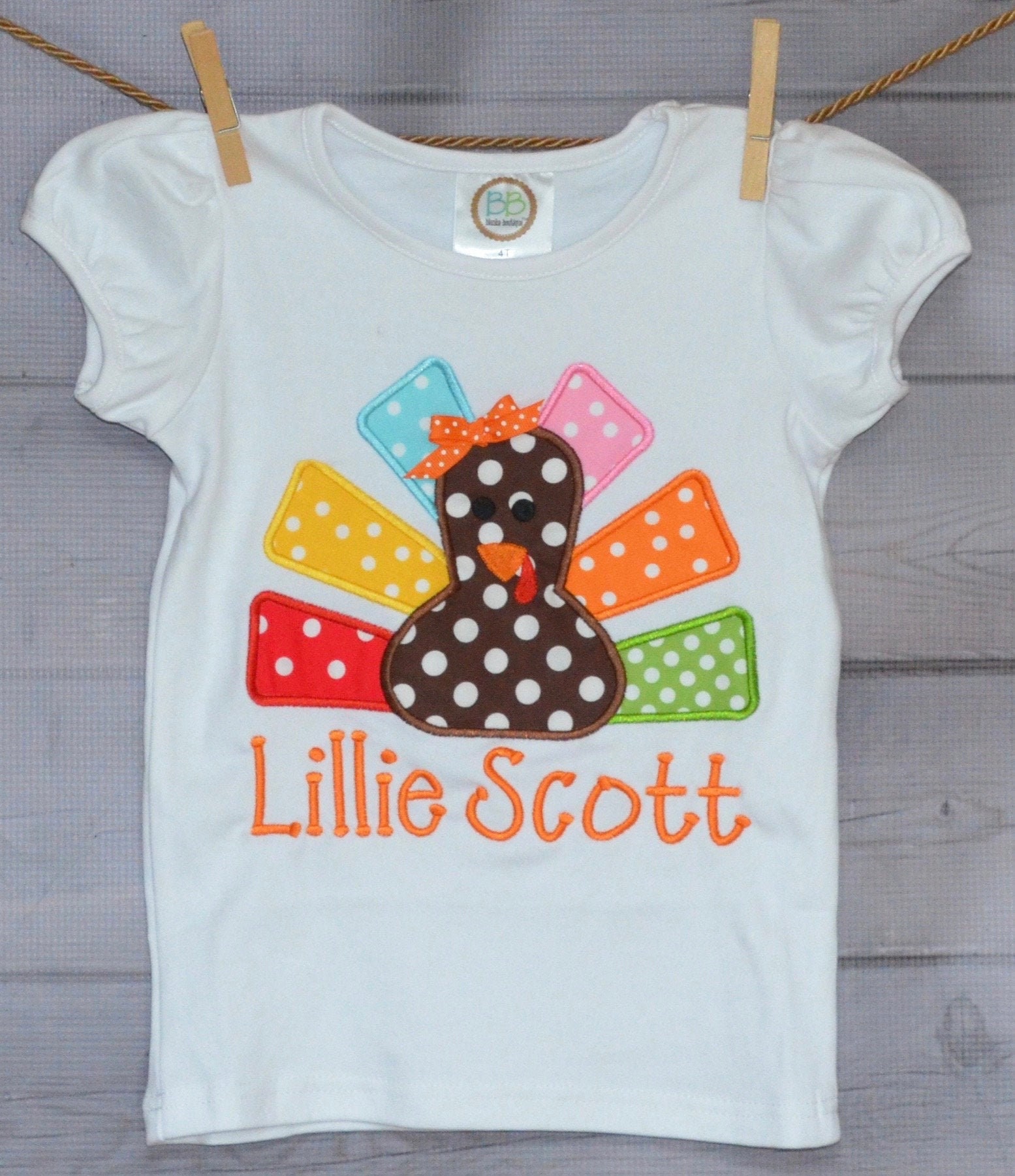 Personalized Turkey Applique Shirt Or Bodysuit For Boy Girl