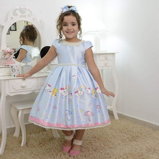 Girl's Dress Rain Love Cloud Blessing With Pearl Embroidery, Birthday Party