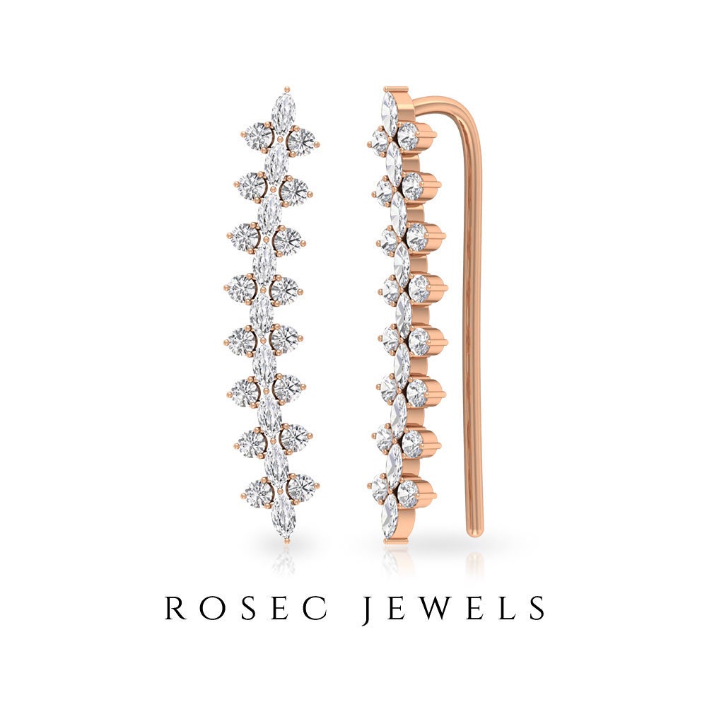 1.25 Ct Diamond Climber Earrings, Crawler Earrings For Women, Ear